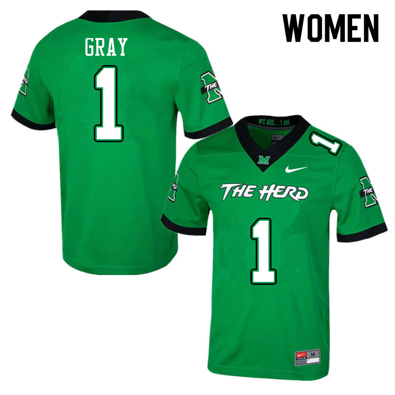 Women #1 Charlie Gray Marshall Thundering Herd College Football Jerseys Sale-Green - Click Image to Close